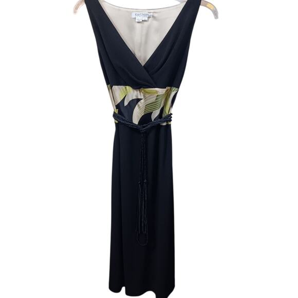 KAY UNGER New York Silk Blend Dress Size 2 Dressy Career Event Woven Belt V-Neck - Picture 10 of 12